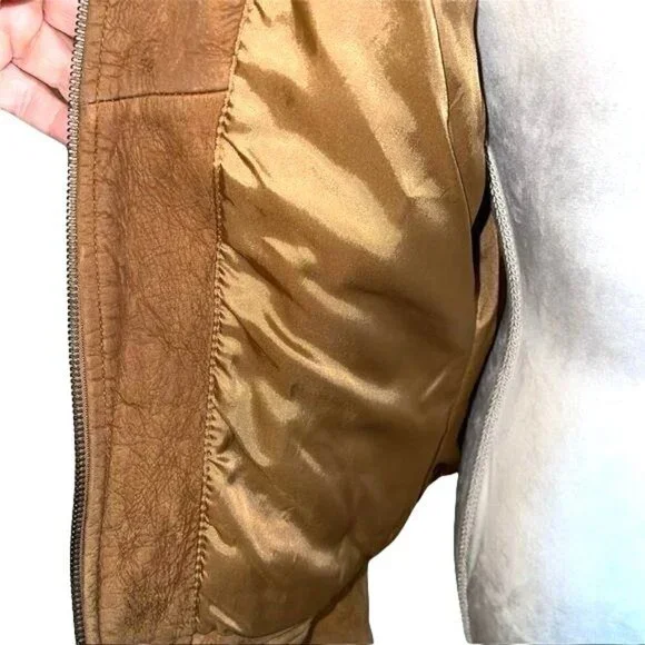 Beyond Sport California Moto Jacket Womens Small Leather Caramel Zip Sleeves - Picture 10 of 15
